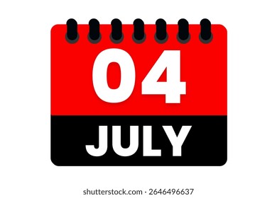 4 july month single day vector, illustration, calendar with red, black and white color background calendar icon of july 4