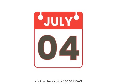 4 july month single day vector, illustration, calendar with red, black and white color background calendar icon of july 4