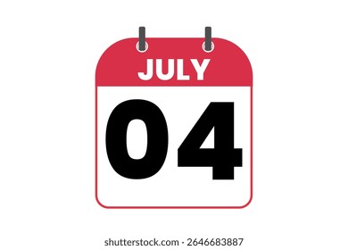 4 july month single day vector, illustration, calendar with red, black and white color background calendar icon of july 4
