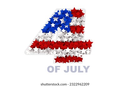 4 July. Number 4 made from stars. Independence day. Vector illustration