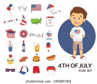 4 Of July set concept flat icons