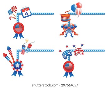 4 July themed corner shaped design elements. 1/2 