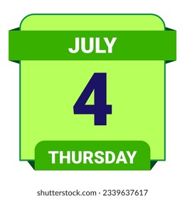 4 July, Thursday. Date template. Useful design for calendar or event promotion. Vector illustration EPS 10 File. Isolated on white background. 