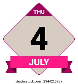 4 July, Thursday. Date template. Useful design for calendar or event promotion. Vector illustration EPS 10 File. Isolated on white background. 