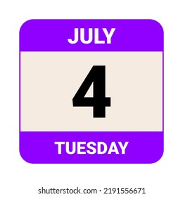 4 July, Tuesday. Date template. Useful design for calendar or event promotion. Vector illustration EPS 10 File.