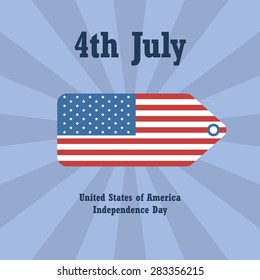 4 July United States of America Independence day. Holiday card label with congratulation text and USA flag. Vector EPS10