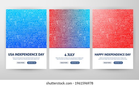 4 July USA Flyer Concepts. Vector Illustration of Outline Design.