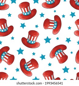 4 July USA Independence Day abstract background. Vector Seamless Pattern for cards, wrapping papers, banner backgrounds, wallpapers, textile fabric prints. American flag colors pattern. Vintage style.