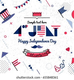 4 July USA Independence Day abstract background in 80s memphis style. Hipster bright color background. Vector illustration