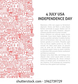 4 July USA Line Pattern Concept. Vector Illustration of Outline Design.