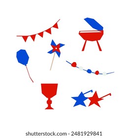 4 July Usa Party Independence Day holiday decor and barbecue grill  in cutout style