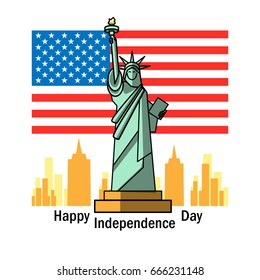 4 july. Vector illustration of Independence Day.Statue of Liberty