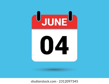4 June Calendar Date Flat Icon Day 4 Vector Illustration