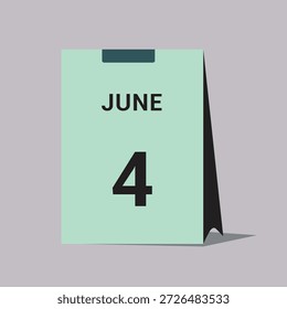 Icono de fecha de calendario de 4 de junio Ilustración vectorial mínima de calendario de escritorio