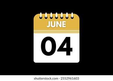 Diseño web mensual de la página de texto del icono del calendario del 4 de junio en el Vector, el icono o la ilustración de fondo dorado, negro y blanco con el mes del 4 de junio