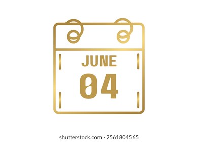 4 June calendar icon text page monthly web design on golden and white background vector, icon, or illustration with the month of June 4