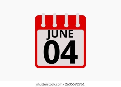 4 June calendar icon text page monthly web design on red, black and white background vector, icon, or illustration with the month of June 4