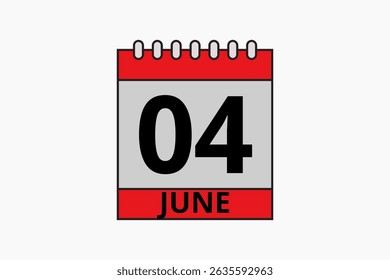 4 June calendar icon text page monthly web design on red, black and white background vector, icon, or illustration with the month of June 4