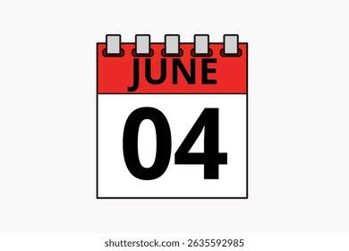 4 June calendar icon text page monthly web design on red, black and white background vector, icon, or illustration with the month of June 4
