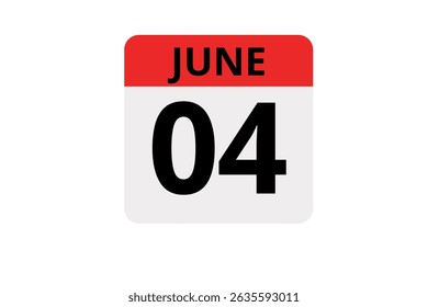 4 June calendar icon text page monthly web design on red, black and white background vector, icon, or illustration with the month of June 4