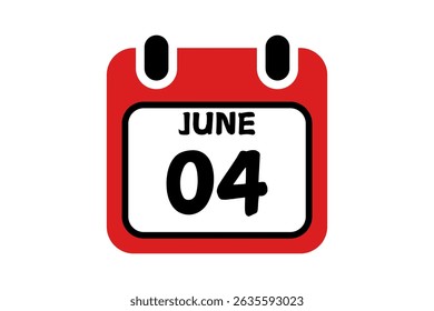 4 June calendar icon text page monthly web design on red, black and white background vector, icon, or illustration with the month of June 4