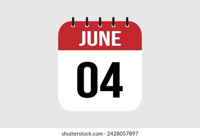 4 June Calendar. June Calendar Vector Illustration.