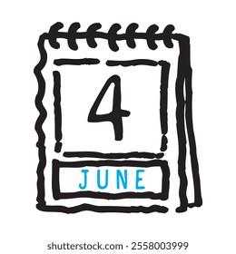 4 June date calendar - A simple yet elegant line art illustration of a date calendar captures the essence of organization and timekeeping. The clean lines and minimalistic design 