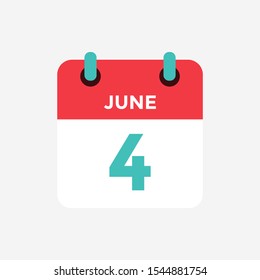 4 of June. Flat icon calendar. Date, day and month. Vector illustration.