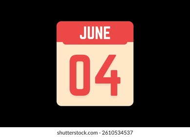 4 June icon text page monthly web design on coral, white, tangerine and black background vector, icon, or illustration with the month of June 4