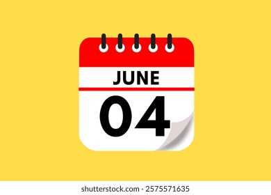 4 June month single day vector, illustration, calendar with red, black, white and yellow color background calendar June 4