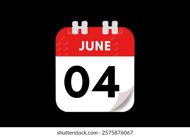 4 June month single day vector, illustration, calendar with red, gray, white and black color background calendar June 4