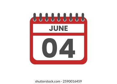 4 June month single day vector, illustration, calendar with red, black and white color background calendar June 4