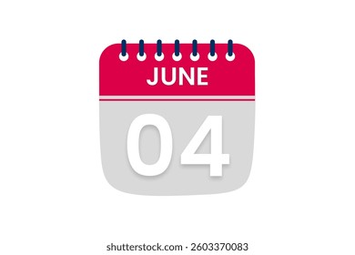 4 June month single day vector, illustration, calendar with red, off white and white color background calendar June 4
