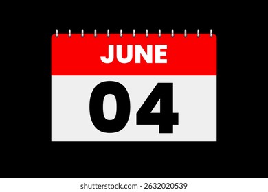 4. Juni Monat einzelne Tag Vektor, Illustration, Kalender mit roten, off-weißen und schwarzen Farbe Hintergrund Kalender Symbol vom 4. Juni
