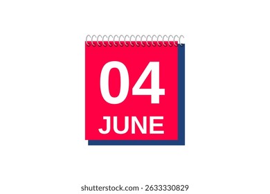 4 June month single day vector, illustration, calendar with red, blue and white color background calendar icon of June 4