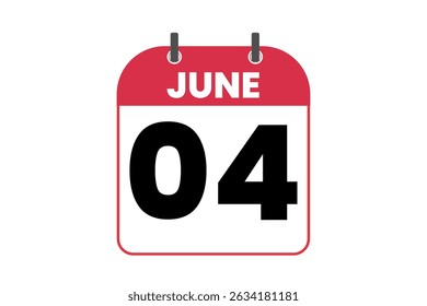 4 June month single day vector, illustration, calendar with red, black and white color background calendar icon of June 4