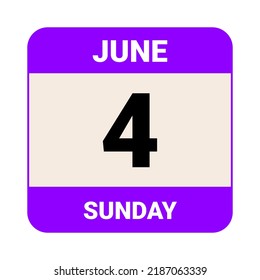 4 June, Sunday. Date template. Useful design for calendar or event promotion. Vector illustration EPS 10 File.