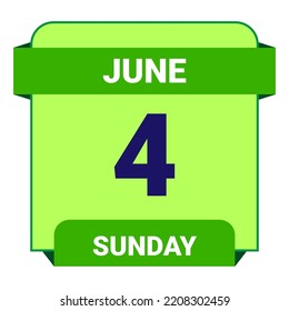 4 June, Sunday. Date template. Useful design for calendar or event promotion. Vector illustration EPS 10 File. Isolated on white background.