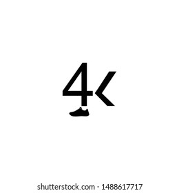 4 k letter vector logo. 4k and shoe vector logo