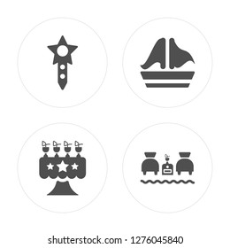 4 Key, Restaurant, Sailing Boat, Beach modern icons on round shapes, vector illustration, eps10, trendy icon set.