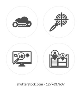 4 Key, Search engine, Strategy, Browser modern icons on round shapes, vector illustration, eps10, trendy icon set.