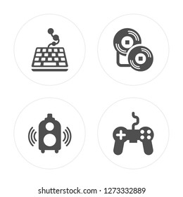 4 Keyboard, Speaker, Compact Disc, Joystick modern icons on round shapes, vector illustration, eps10, trendy icon set.