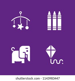 4 kid icon set with elephant, baby mobile and kite vector illustration for graphic design and web