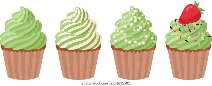 4 kinds of cute green tea cupcake set