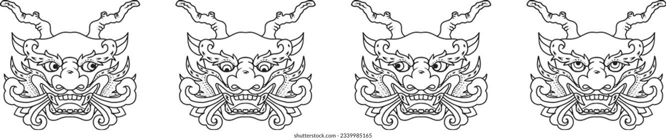 4 kinds of expressions of the Asian style dragon face