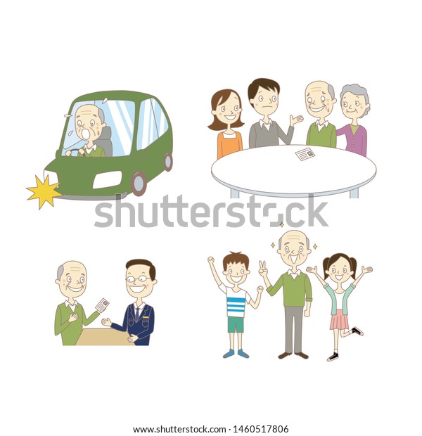 4 kinds of illustrations of the elderly\
person car license book\
return.\
\
