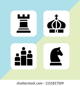 4 king icons in vector set. chess, rank and crown illustration for web and graphic design
