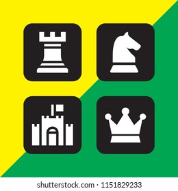 4 king icons in vector set. castle, chess and crown illustration for web and graphic design