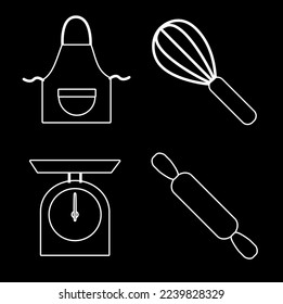 4 Kochset, Vektorsymbol einzeln auf schwarzem Hintergrund, Vektorgrafik, Kochgeschirr, Küchengeschirr 