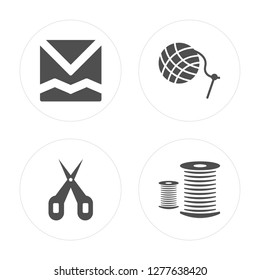 4 Knitting, Scissors, Sewing, Thread modern icons on round shapes, vector illustration, eps10, trendy icon set.